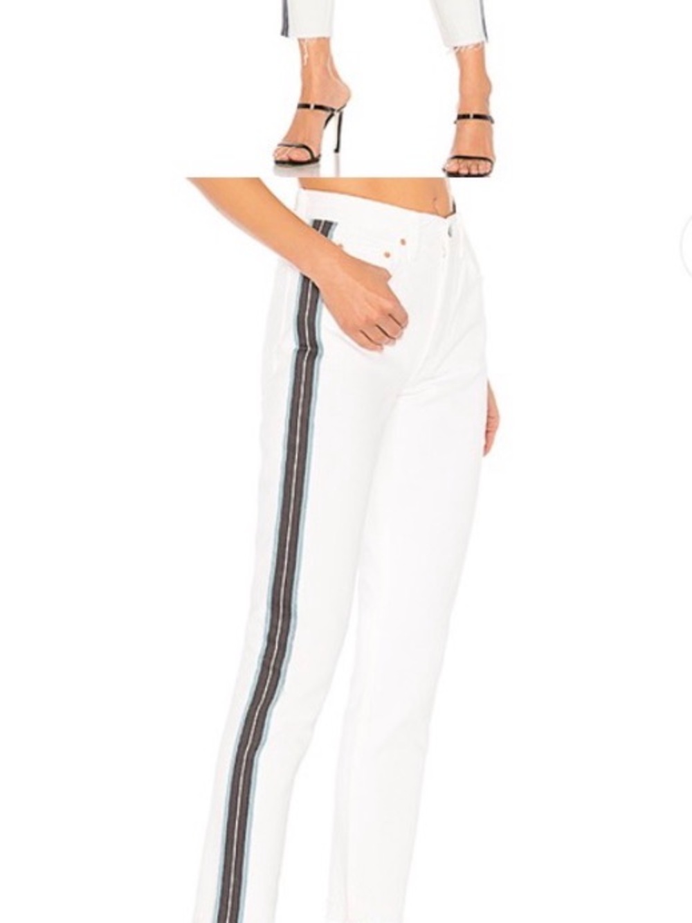 GRLFRND White Straight-Leg Jeans with Black and Blue Side Stripe